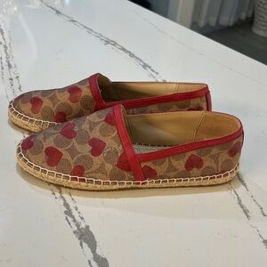 Coach Collins Carley Logo Heart-Print Red Espadrille Flats size 7B